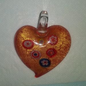 Murano Glass Pendant Heart Shape Milefiori Glass